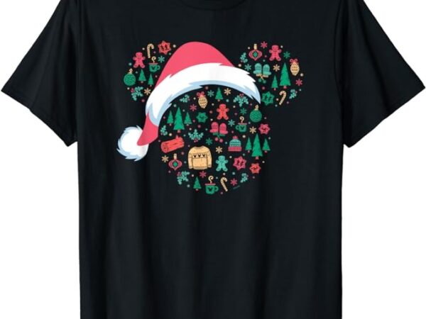 Disney mickey mouse head icon christmas holiday santa hat t-shirt