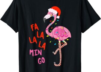 Fa La La Mingo Flamingo Christmas Tree Lights Tropical Xmas T-Shirt