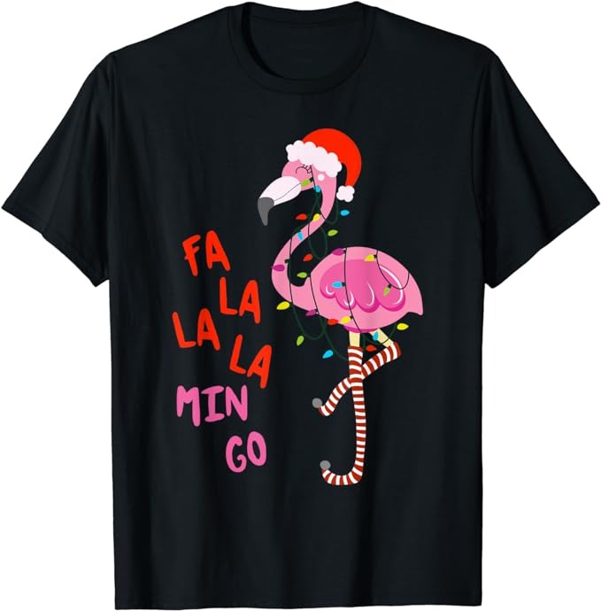 Fa La La Mingo Flamingo Christmas Tree Lights Tropical Xmas T-Shirt