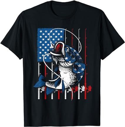 Fishing art for men women american flag usa fishing lover t-shirt