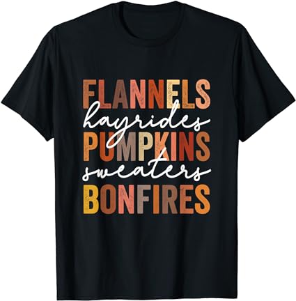 Flannels hayrides pumpkins sweaters bonfires autumn vintage t-shirt