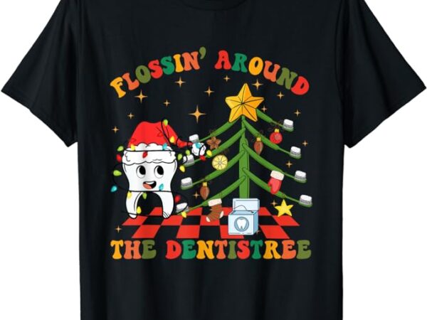 Flossing around the dentistree funny xmas dental hygienist t-shirt