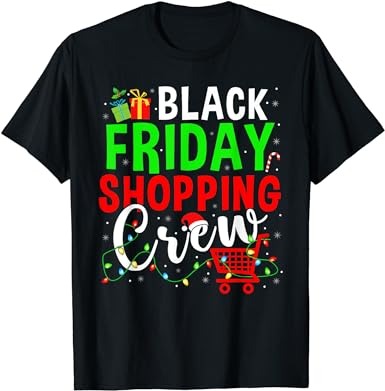 Friday shopping crew christmas lights black shopping family t-shirt