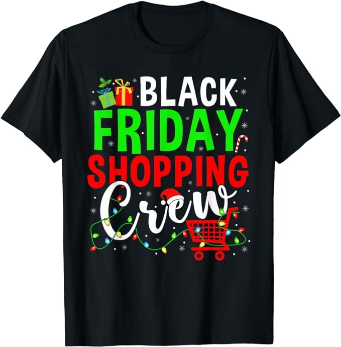 Friday Shopping Crew Christmas Lights Black Shopping Family T-Shirt