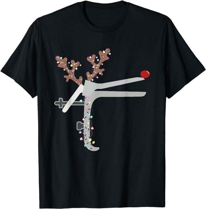 Funny Christmas Reindeer Speculum Nurse L&D Nursing Xmas T-Shirt