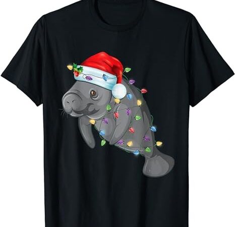 Funny manatee in santa hat manatee christmas pajama gifts t-shirt