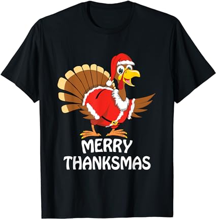 Funny merry thanksmas turkey happy thanksgiving christmas t-shirt