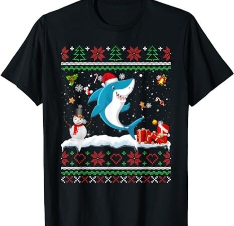 Funny ugly xmas sweater animals lights christmas shark t-shirt