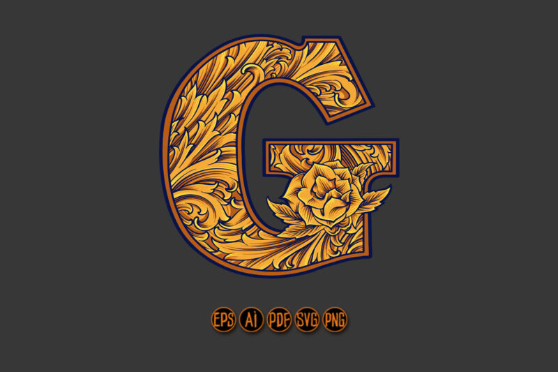 Golden letter G monogram logo vintage flourish