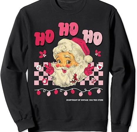 Groovy retro christmas pink santa claus peace signs hippie sweatshirt