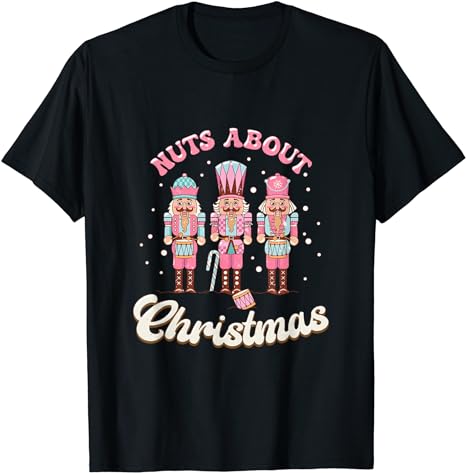 Groovy Retro Nuts About Christmas Pink Nutcracker T-Shirt