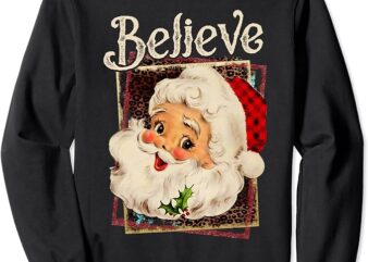 Groovy Vintage Pink Santa Claus Believe Christmas Women Kids Sweatshirt