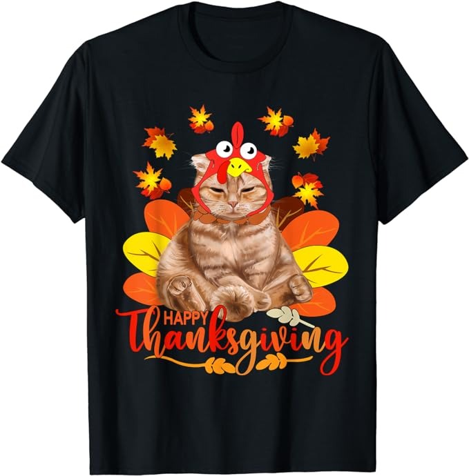 Happy Thanksgiving Tee Cat Turkey Christmas Day Tee T-Shirt