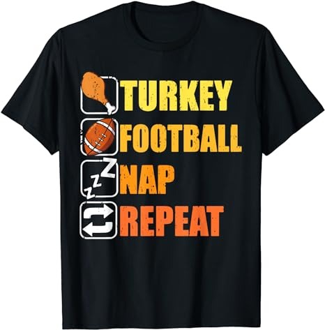 Happy Thanksgiving Turkey Football Nap Repeat Funny Football T-Shirt PNG File