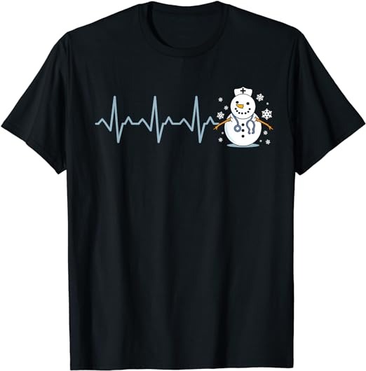 Heartbeat Nurse Snowman Nurse Christmas T-Shirt