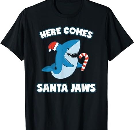 Here comes santa jaws funny shark christmas holiday t-shirt