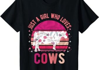 Kids Just a Girl Who Loves Cows Vintage Retro Gift T-Shirt