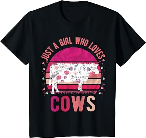 Kids just a girl who loves cows vintage retro gift t-shirt