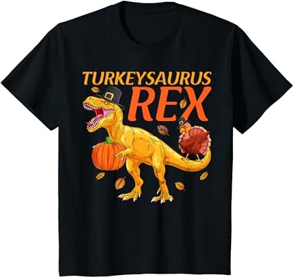 Kids turkeysaurus rex dab turkey dino toddler boys thanksgiving t-shirt