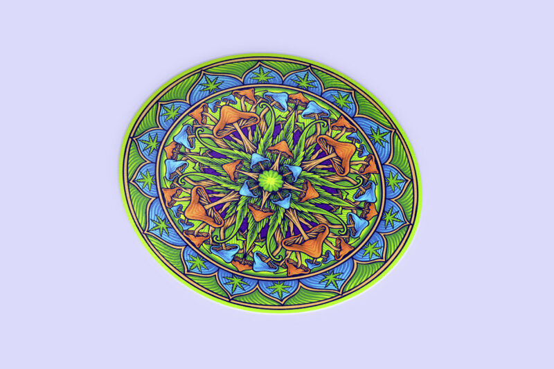 Elegant mandala flourish cannabis mushrooms