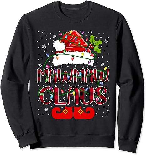 Mawmaw Claus Merry Christmas Buffalo Plaid Santa Hat Xmas Sweatshirt