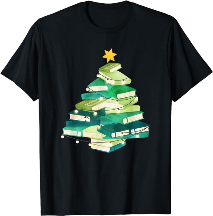 Merry Bookmas Books Pine Tree Funny Reading Lover Christmas T-Shirt