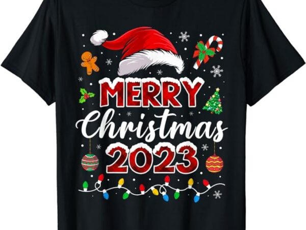 Merry christmas 2023 santa elf funny family matching pajamas t-shirt