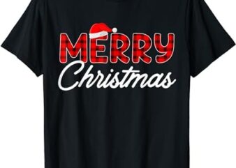 Merry Christmas Buffalo Plaid Red Santa Hat Xmas Pajamas T-Shirt