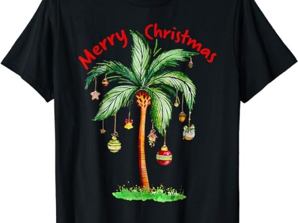 Merry christmas palm tree hawaii hawaiian tropical christmas t-shirt