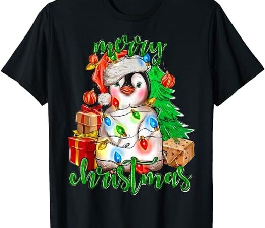 Merry christmas penguin xmas tree lights xmas holiday pajama t-shirt