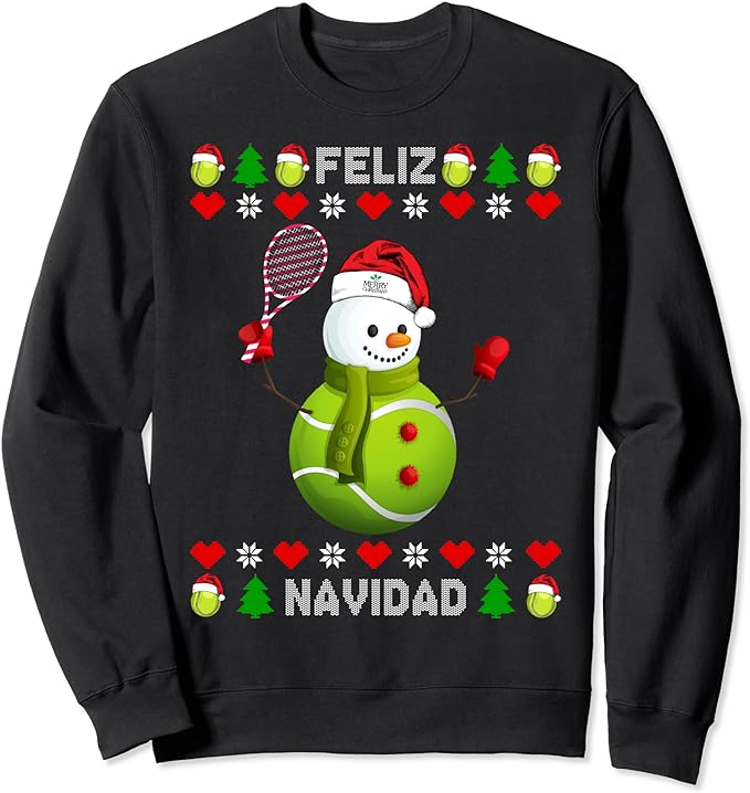 Merry Christmas Tennis Feliz Navidad Ugly Christmas Sweatshirt