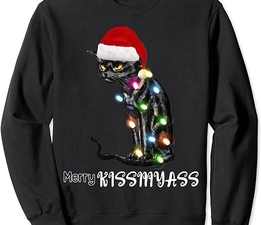 Merry kissmyass funny cat christmas lights sweatshirt png file