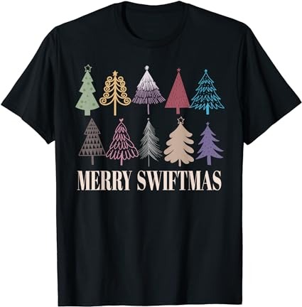 Merry swiftmas christmas trees xmas holiday pajamas retro t-shirt