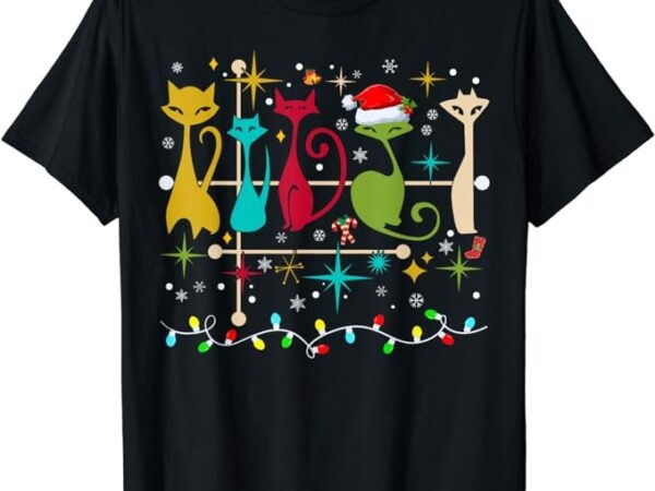 Mid century modern look cats christmas retro 50s 60s xmas t-shirt