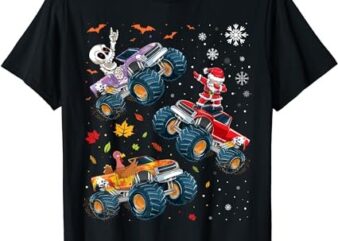 Monster Truck Toddlers Boys Kids Happy Hallothanksmas T-Shirt