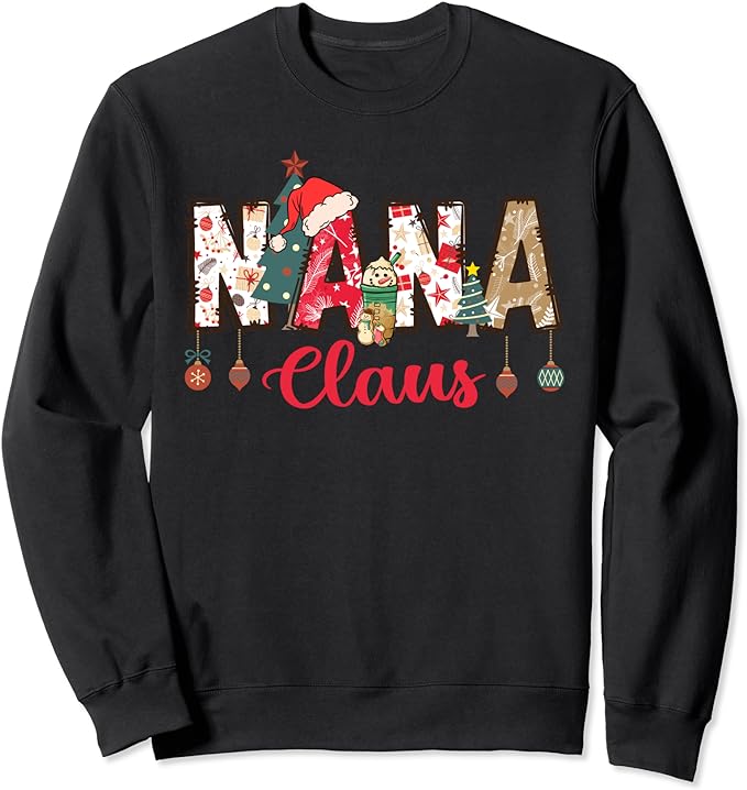 Nana Claus Christmas Family Matching Xmas Light Tree Sweatshirt 1