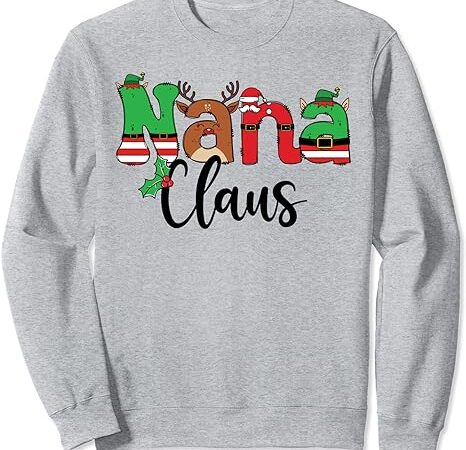 Nana claus christmas family matching xmas light tree sweatshirt 2