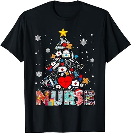 Nurse christmas tree stethoscope rn lpn scrub nursing xmas t-shirt