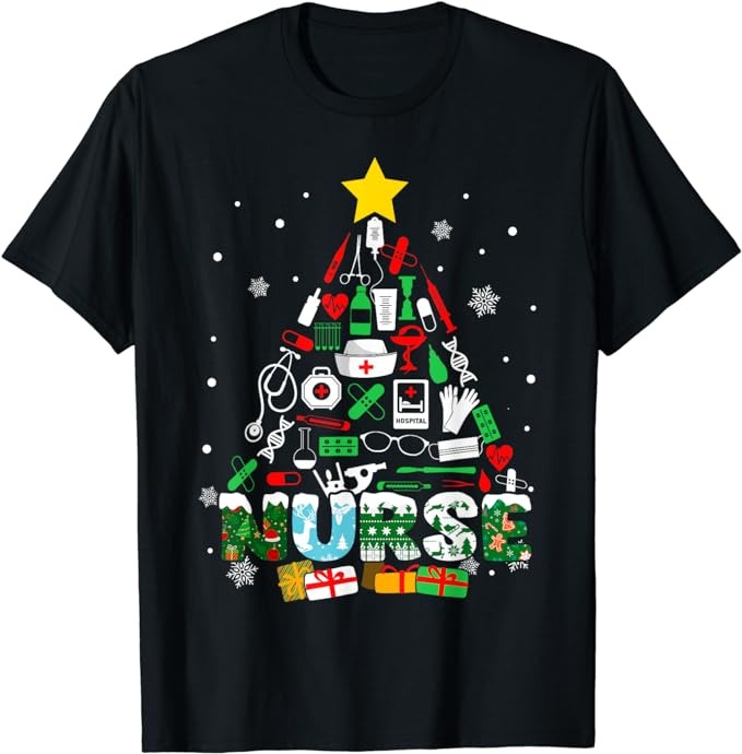 Nurse Christmas Tree Xmas Scrub RN CNA ICU Mens Womens T-Shirt - Buy t ...