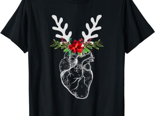 Nurse heart anatomy reindeer heart cath lab rn cardiology hu t-shirt