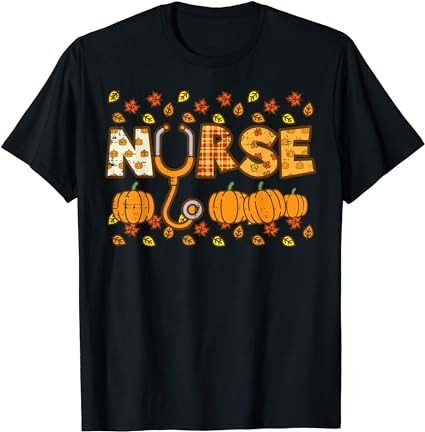 Plaid nurse pumpkin thanksgiving scrub fall nursing women t-shirt