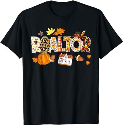 Realtor leopard pilgrim hat fall thanksgiving gifts t-shirt