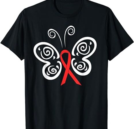 Red ribbon butterfly blood cancer hiv aids awareness t-shirt