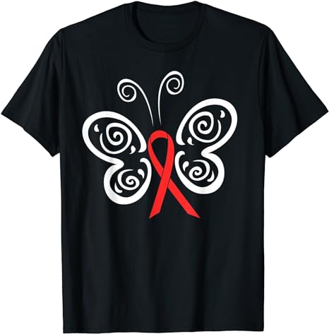 Red Ribbon Butterfly Blood Cancer HIV AIDS Awareness T-Shirt