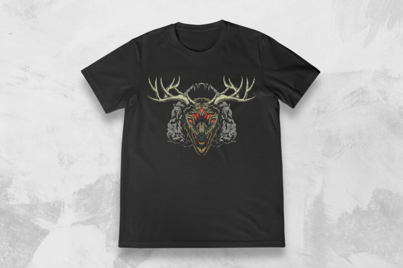 Christmas Reindeer Monster T-shirt Designs Bundle, Deer Monster T-shirt Design Artwork, Christmas T-shirt Design Vector