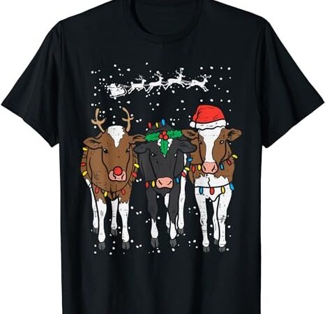 Reindeer santa cows funny farm christmas animal lover pj t-shirt