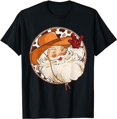 Retro christmas cowboy santa groovy howdy cowboy cowgirl t-shirt