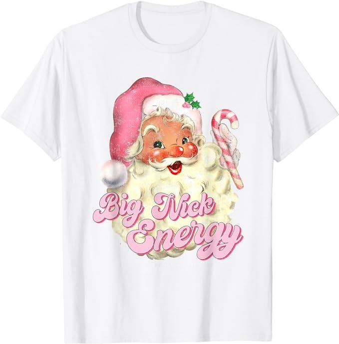 Retro Groovy Big Nick Santa Energy Pink Santa Christmas Xmas T-Shirt