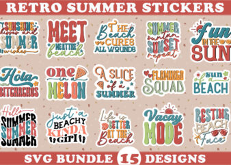 Retro Summer stickers SVG Bundle