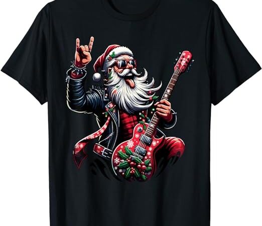 Rock & roll christmas santa claus guitar player t-shirt